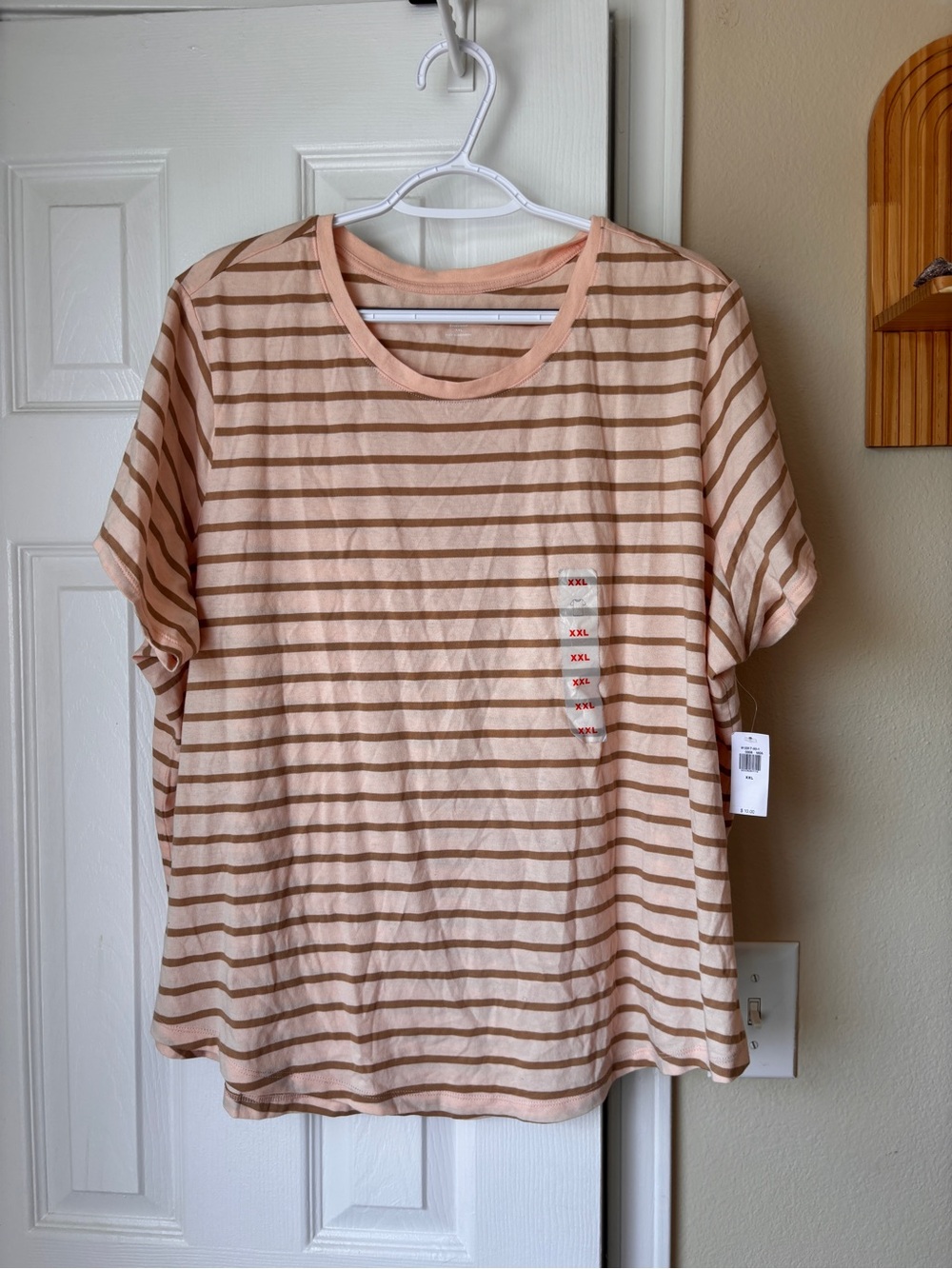 Old Navy Peach and Brown Striped Short-Sleeve Tee